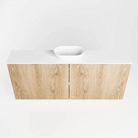 Mondiaz Fowy toiletmeubel 120cm washed oak met witte waskom midden zonder kraangat