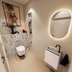 MONDIAZ TURE-DLUX 40cm toiletmeubel Rosee. EDEN wastafel Glace positie links. Met 1 kraangat. TUREDX40ROSL1GLA