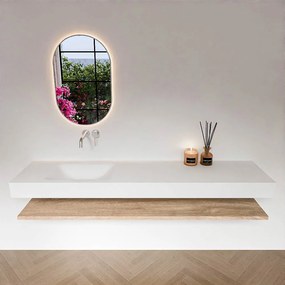 Zaro Alan badmeubel 190cm met planchet washed oak en vrijhangende wastafel cloud links zonder kraangat talc