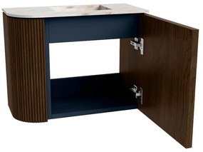 Mondiaz Joya DLux 50cm toiletmeubel ronding links walnut met wastafel faye rechts zonder kraangat frappe