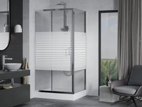Mexen Apia schuifdouchecabine 100 x 80 cm, witte strepen, chroom + Rio douchebak - 840-100-080-01-20-4510