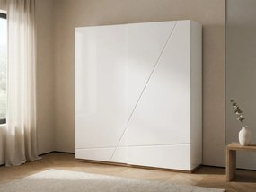 Kledingkast Corfioa 111, Wit, Glanzend wit, 200x216x60cm, 168 kg, Kledingkast deuren: Schuivend, Aantal planken: 5, Aantal planken: 5