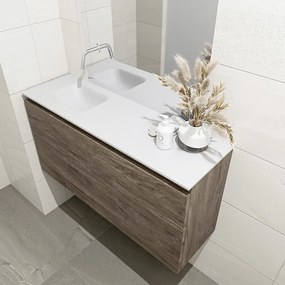 Mondiaz Olan 100cm toiletmeubel dark brown met wastafel talc links geen kraangat