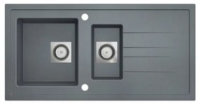 GO by Van Marcke Molto inbouwspoeltafel composiet met 1,5 bakken met afdruip 980 x 500 mm met vierkante manuele plug omkeerbaar grijs 3512343101308