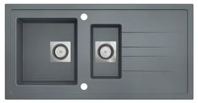GO by Van Marcke Molto inbouwspoeltafel composiet met 1,5 bakken met afdruip 980 x 500 mm met vierkante manuele plug omkeerbaar grijs 3512343101308