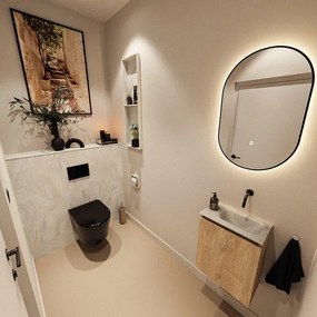 MONDIAZ TURE-DLUX 40cm toiletmeubel Washed Oak. EDEN wastafel Ostra positie rechts. Zonder kraangat. TUREDX40WASR0OST