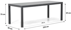 Dining Tuintafel   220 x 90 cm Aluminium Grijs  Madras