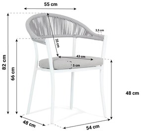 Tuinset 6 personen 220 cm Rope /Aluminium/polywood Wit Santika Furniture Santika