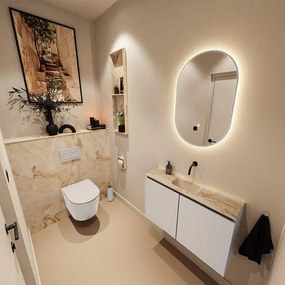 MONDIAZ TURE-DLUX 80cm toiletmeubel Linen. EDEN wastafel Frappe positie midden. Zonder kraangat. TUREDX80LINM0FRA