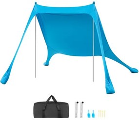VEVOR strandtent met zonbescherming (UPF 50+), 2,3 x 2,3 x 2 m, strandtent met steunpalen en zandschepjes, draagbare zonnescherm voor gezinsuitjes, kamperen, vissen, blauw