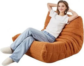 VEVOR L-vormige zitzak (99 x 92 x 72 cm) met armleuningen en opbergzak, gevuld met 25D traagschuim met zachte teddyfluwelen hoes, zitzak voor slaapkamer, bruin
