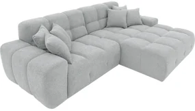 Goossens Excellent Bank Kubus - 40 X 40 Cm Stiksel lichtgrijs, stof, 1,5-zits, modern design met chaise longue rechts