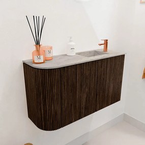 Mondiaz Joya DLux 70cm toiletmeubel ronding links walnut met wastafel faye rechts 1 kraangat glace