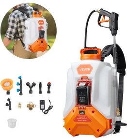 VEVOR Draadloze Hogedruksproeier, 16 liter elektrische sproeier, 2 sproeistangen en 8 sproeikoppen, instelbare druk van 0–6 bar, 4 uur looptijd, draagbare rugzaksproeier voor tuin en erf voor onkruid wieden, sproeien en reinigen