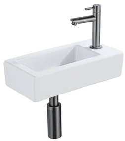 QeramiQ Fuente Fonteinset - 37.5x18.5x9cm - keramiek - kraangat rechts - fonteinkraan gunmetal - afvoerplug - verlaagd sifon - Glans wit SW1122445/SW769487/SW767295/SW696239