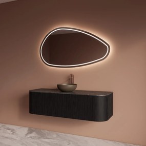 Gliss Design Alluro badmeubel ribbelfront met ronding links/rechts 140cm black en zwart leisteen toppaneel
