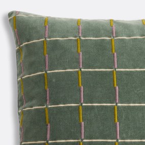 Vierkante kussenhoes, geborduurd katoenfluweel, JANAE