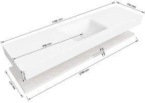 Zaro Alan badmeubel 170cm met planchet washed oak en vrijhangende wastafel cloud midden zonder kraangat talc