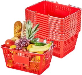 VEVOR Winkelmand, 12 stuks, 21 liter, stapelbare draagmand, PE-kunststof mand met metalen handgrepen, verkoopmand met een draagvermogen van 9,07 kg, voor supermarkten, detailhandel en andere winkels.