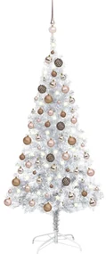 vidaXL Kunstkerstboom met LED's en kerstballen 150 cm PET zilverkleur