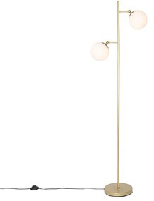 Art Deco vloerlamp goud met mat glas 2-lichts - Pallon