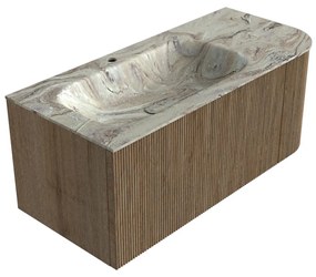 Mondiaz Kurve-dlux 105cm badmeubel ronding rechts dusk met 1 lade en deur en wastafel big small kraangat links glace