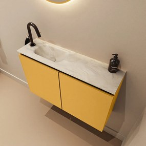 Mondiaz Ture DLux toiletmeubel 80cm ocher met wastafel ostra links met kraangat