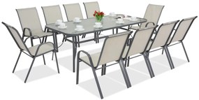 Metalen tuinmeubel Modena voor 10 personen met grote tafel Garden Point lichtgrijs