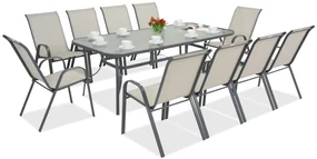 Metalen tuinmeubel Modena voor 10 personen met grote tafel Garden Point lichtgrijs