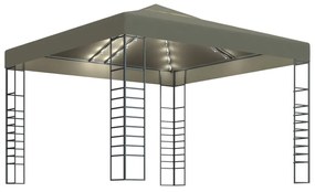 vidaXL Tuinpaviljoen met LED-lichtslinger 3x3 m taupe