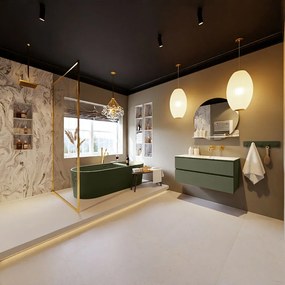 Mondiaz Vica DLux badmeubel 100cm army 2 lades met wastafel glace rechts zonder kraangat