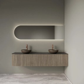 Gliss Design Alluro badmeubel ribbelfront met ronding links 180cm corn silk en zwart leisteen toppaneel