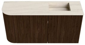 Mondiaz Joya DLux 80cm toiletmeubel ronding links walnut met wastafel faye rechts zonder kraangat meli