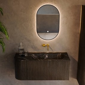 Mondiaz Kurve-dlux 105cm badmeubel ronding links shadow met 1 lade en deur en wastafel big small rechts zonder kraangat lava