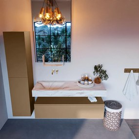 Mondiaz Alan DLux badmeubel 130cm oro 1 lade met wastafel frappe links zonder kraangat
