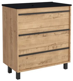 Muebles Resh badkamermeubel eiken 60cm met zwarte wastafel zonder kraangat