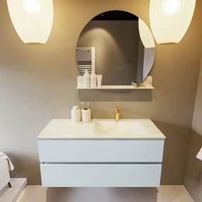 Mondiaz Vica DLux badmeubel 110cm clay 2 lades met wastafel opalo rechts 1 kraangat