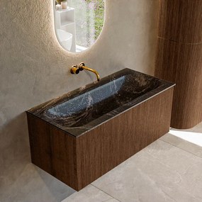 Mondiaz Kurve-dlux 100cm badmeubel walnut met 1 lade en wastafel big medium midden zonder kraangat lava