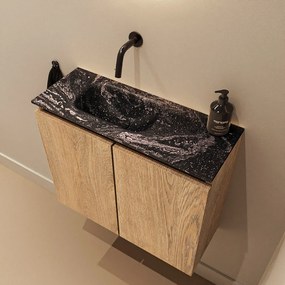 Mondiaz Ture DLux toiletmeubel 60cm washed oak met wastafel lava links zonder kraangat