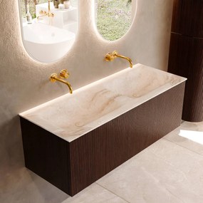 Mondiaz Kurve-dlux 120cm badmeubel ruby met 1 lade en wastafel leaf dubbel zonder kraangat frappe