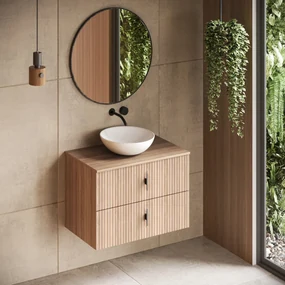 Muebles Mairi badmeubel ribbelfront 80cm naturel eiken met witte waskom