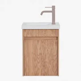 Narek Zwevend Houten Badkamermeubelset Met Geïntegreerde Wastafel Ash Brown & Spiegelloze & Bruin - Mokka ?20 Cm Met Aftapkraan Zonder - Sklum