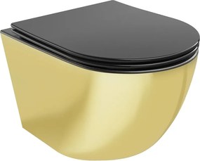 Mexen Lena rimloze wc-pot met soft-close slanke bril, duroplast, zwart mat/goud - 30224076