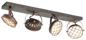 Vintage Spot / Opbouwspot / Plafondspot roestbruin langwerpig 4-lichts - Tamina Industriele / Industrie / Industrial G9 Binnenverlichting Lamp
