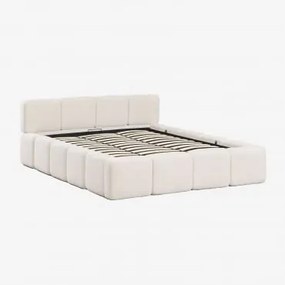 Bed Met Opklapbare Gestoffeerde Opbergruimte Jolcem 180 X 200 Cm & Bouclé Wit - Sklum