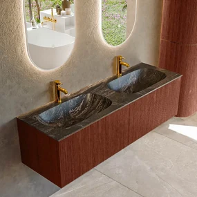Mondiaz Kurve-dlux 150cm badmeubel ruby met 2 lades en wastafel stor small dubbel 2 kraangaten lava