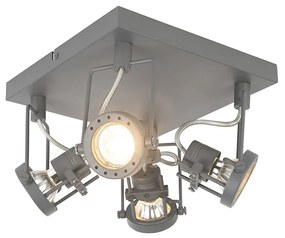 QAZQA Industriële Spot / Opbouwspot / Plafondspot antraciet 4-lichts draai- en kantelbaar - Suplux Industriele / Industrie / Industrial, Modern GU10 vierkant Binnenverlichting Lamp