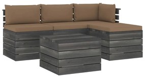 vidaXL 5-delige Loungeset met kussens pallet massief grenenhout