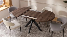 RENZO Bruin Eiken/zwarte poot - RONDE TAFEL Ø110 UITKLAPBAAR TOT 180 cm | VOOR DE KEUKEN EETKAMER WOONKAMER RETRO