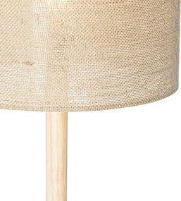 Smart vloerlamp hout met linnen kap naturel 32 cm incl. Wifi A60 - Mels